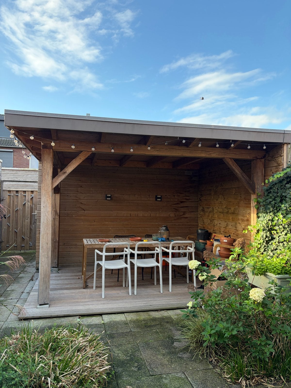 TEAB: Houten overkapping met vlonder en zijwanden, Tuin en Terras, Ophalen, Gebruikt, Overige typen