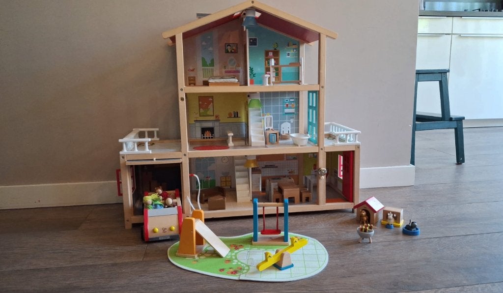 Hape Houten Poppenhuis + Uitbreidingen, Ophalen, Gebruikt, Poppenhuis