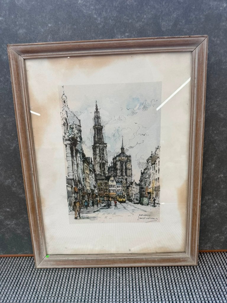 Sfeervol stadsgezicht Antwerpen – Jan Korthals (Ingelijst), Ophalen