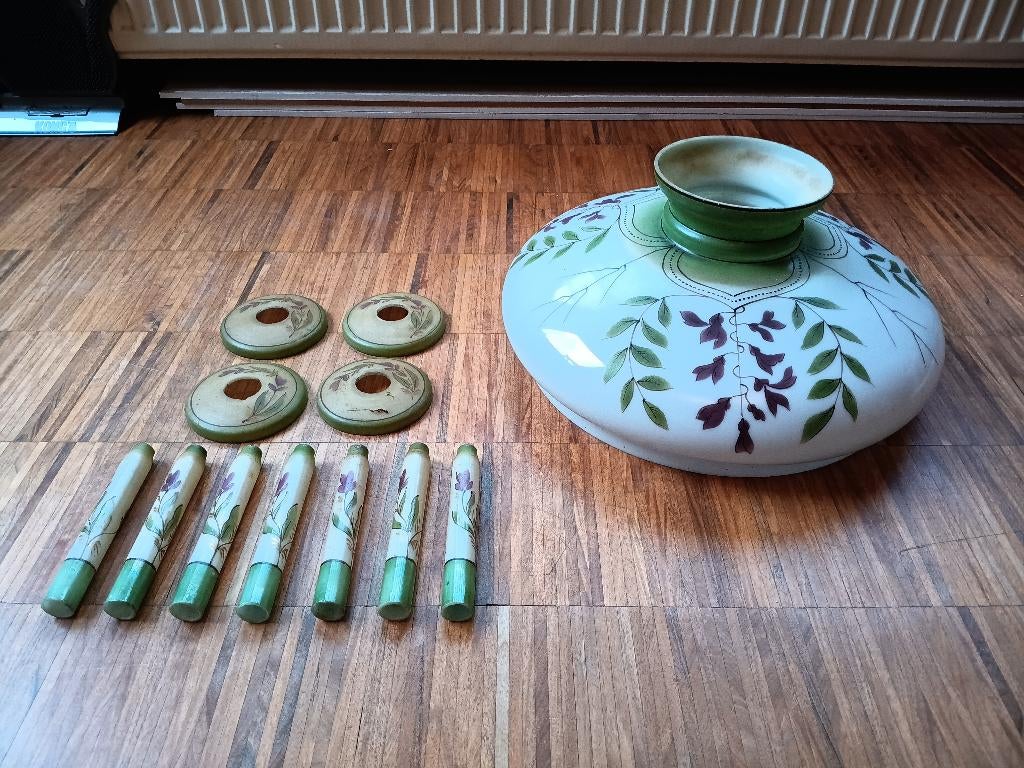 Art-Deco glazen lampenkap met "valse" kaarsen, Ophalen of Verzenden