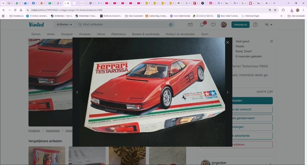 Tamiya Ferrari Testarossa (1984) modelbouwkit, Verzenden, Zo goed als nieuw, Auto, Overige merken