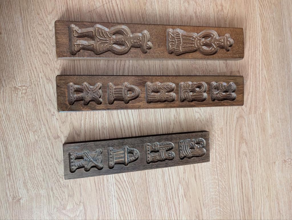 Set van 3 houten koekjesmallen - vintage bakvormen, Ophalen