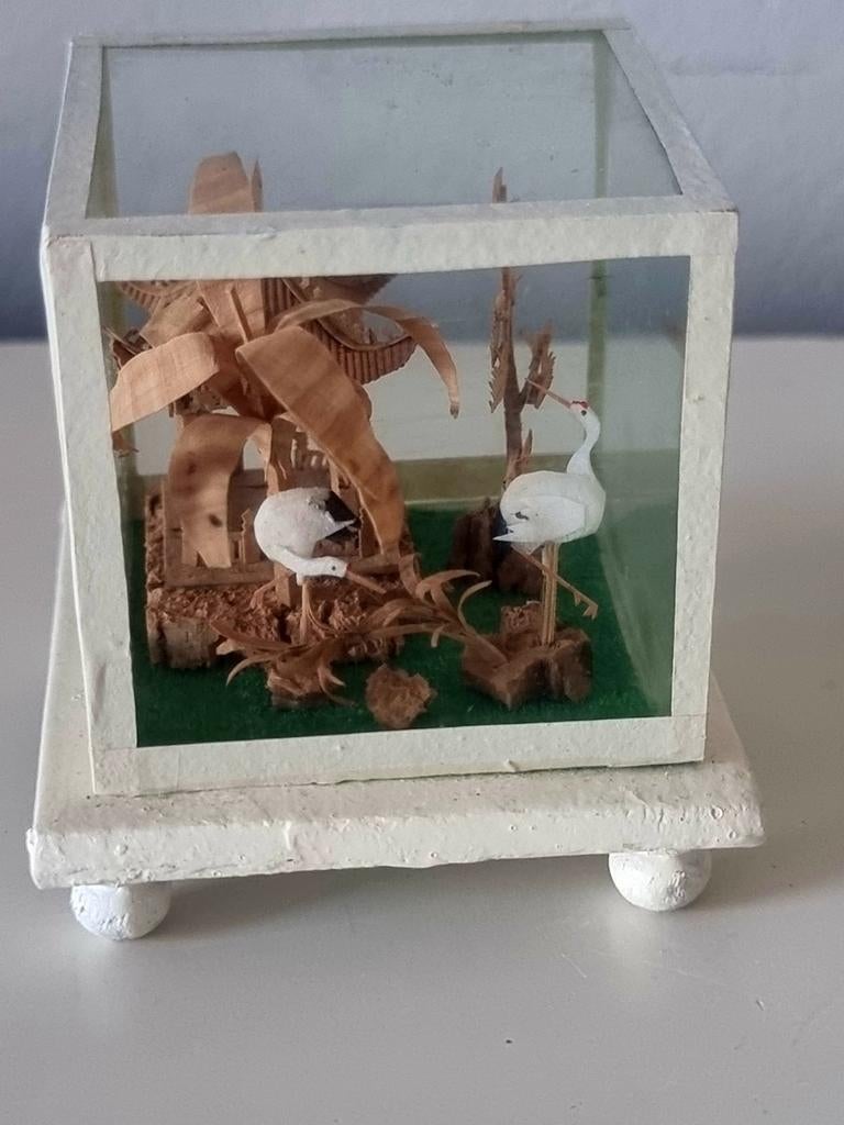 Vintage 1960 chinees diorama met ooievaars, Ophalen of Verzenden