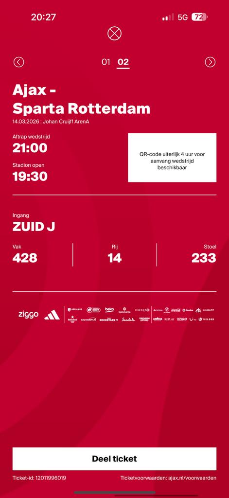 Ajax sparta rotterdam voetbal tickets, Twee personen, December