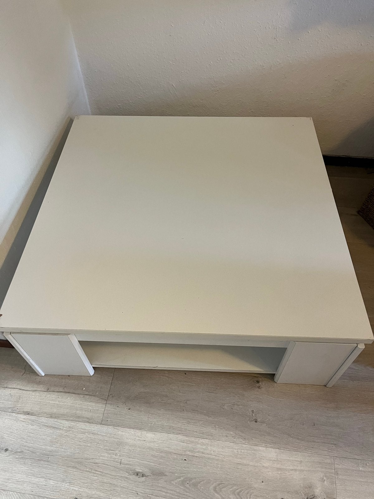 Witte salontafel met opbergruimte - Gebruikt, Huis en Inrichting, Tafels | Salontafels, Ophalen, Kunststof, Gebruikt, 100 tot 150 cm