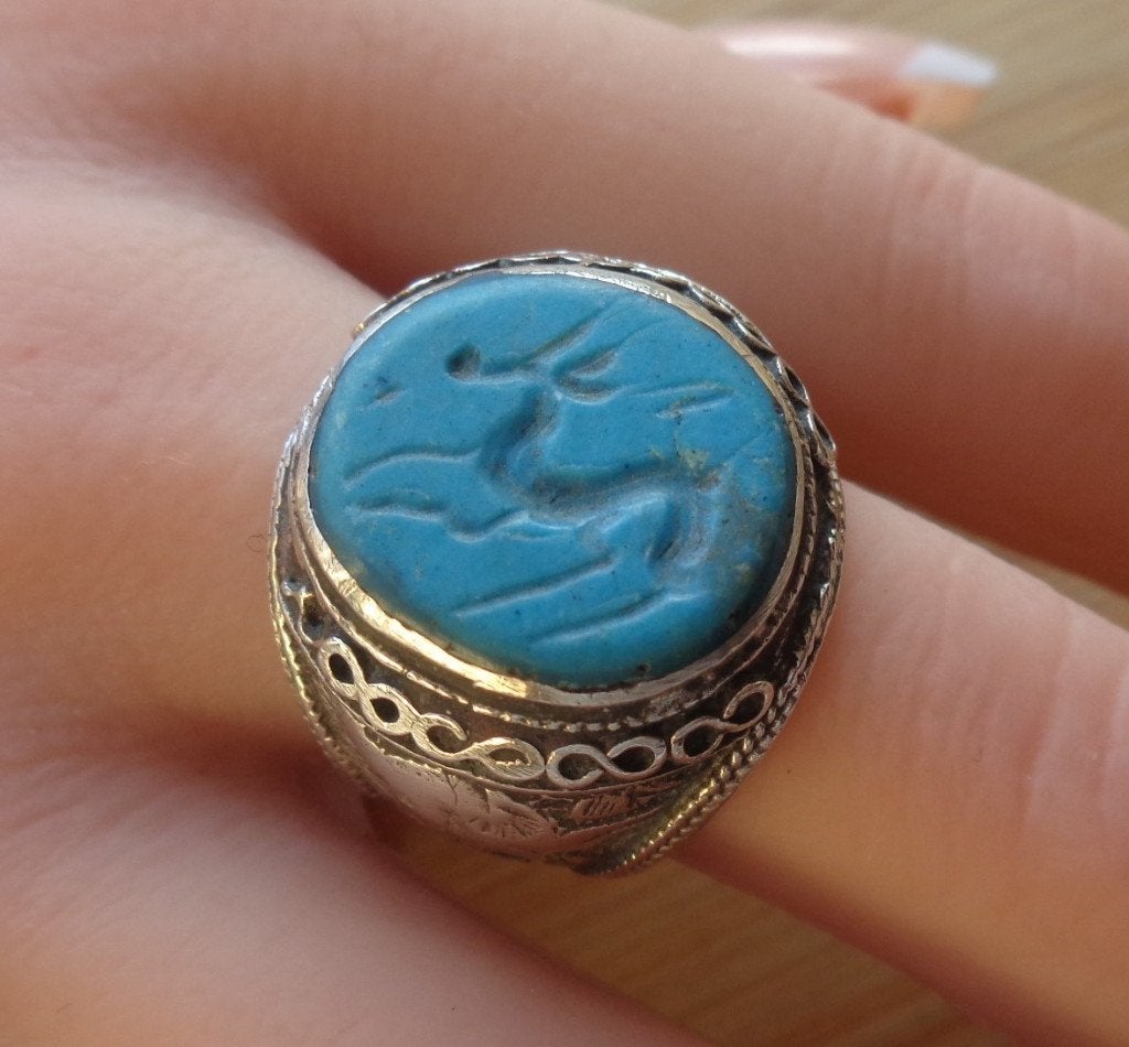 antiek zilveren heren ring met turkoois [365], Sieraden, Tassen en Uiterlijk, Antieke sieraden, Verzenden, Zilver, Ring, Met edelsteen