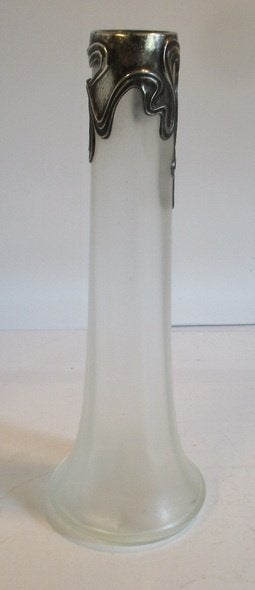 art nouveau glas vaas verzilverd ornament Mucha, Antiek en Kunst, Verzenden