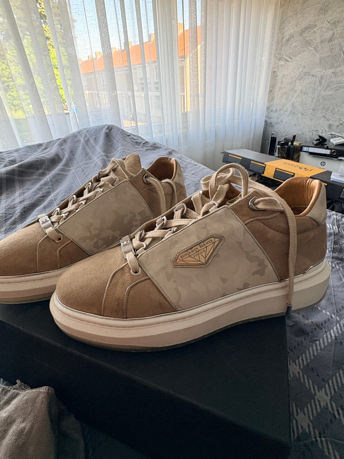 Benjamin Berner sneakers maat 45, leer met suède, Ophalen of Verzenden, Zo goed als nieuw, Bruin, Sneakers of Gympen