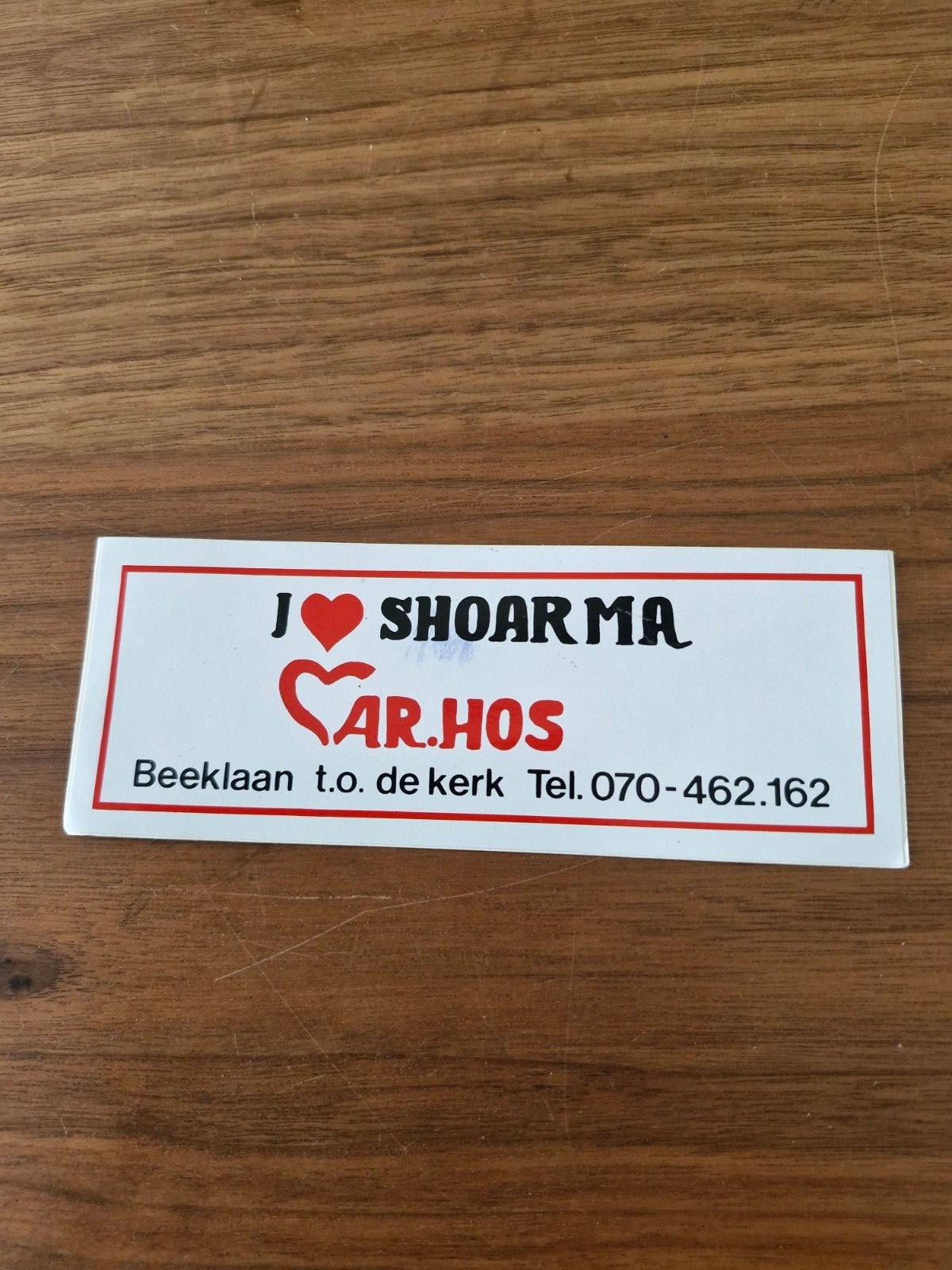 10350  I Love Shoarma Car.Hos Sticker - Beeklaan Den Haag, Ophalen of Verzenden, Gebruikt, Bedrijf of Vereniging