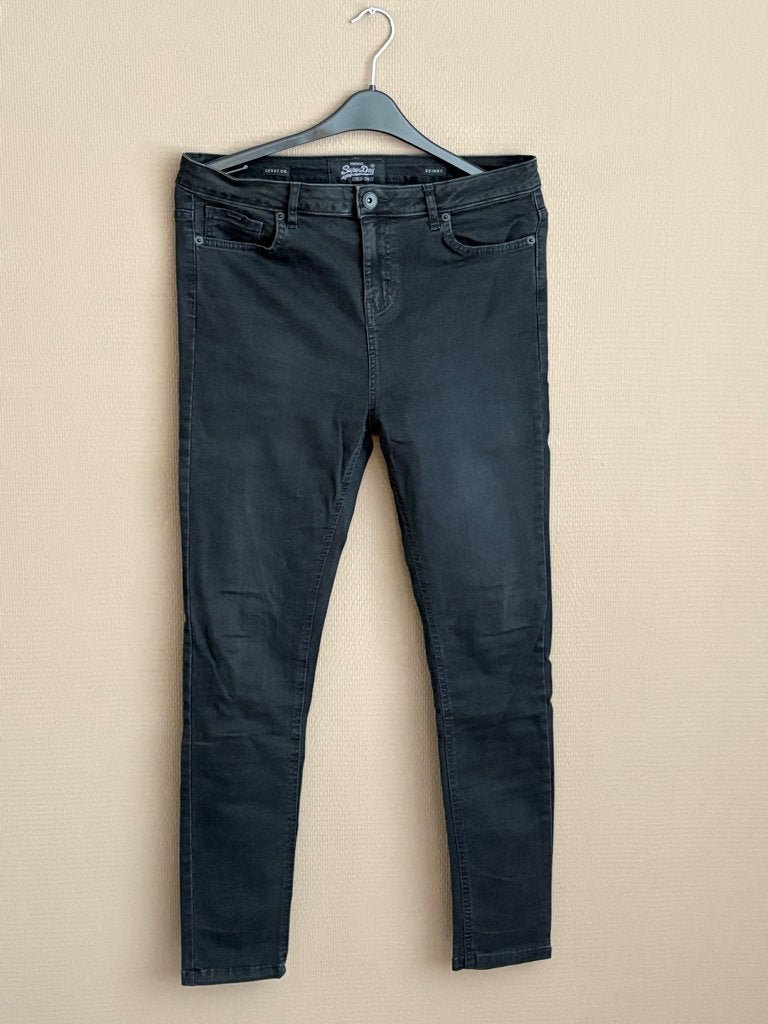 (13) Vintage SuperDry Skinny zwarte heren spijkerbroek 32-32, Zwart, W32 (confectie 46) of kleiner, Ophalen of Verzenden, Zo goed als nieuw