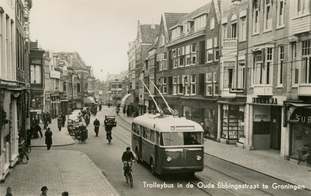Oude Fotokaart Groningen - Oude Ebbingestraat Trolley, Verzenden, 1940 tot 1960, Gelopen, Groningen
