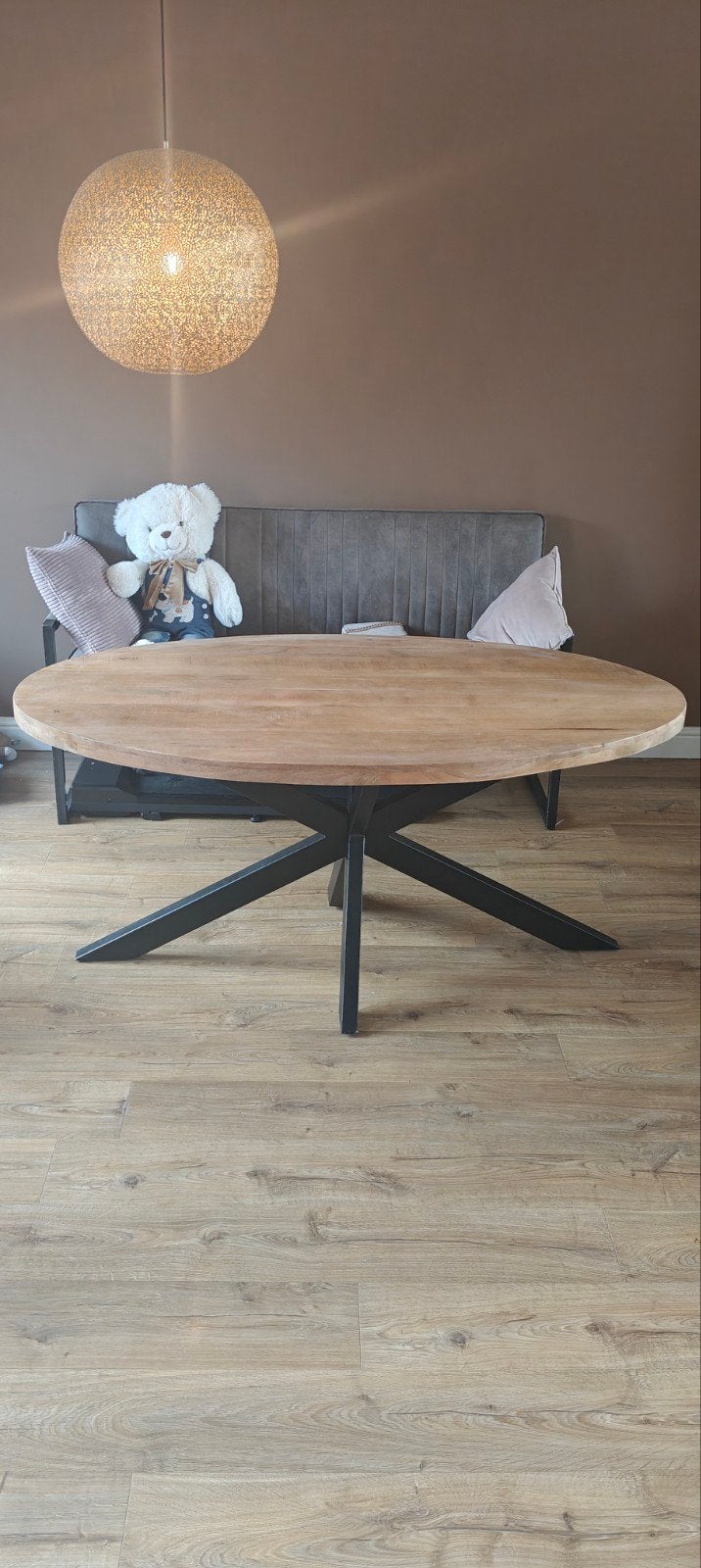 Eettafel ovaal 160x90 met spinpoot - Nieuw, Overige houtsoorten, Nieuw, 150 tot 200 cm, Ovaal