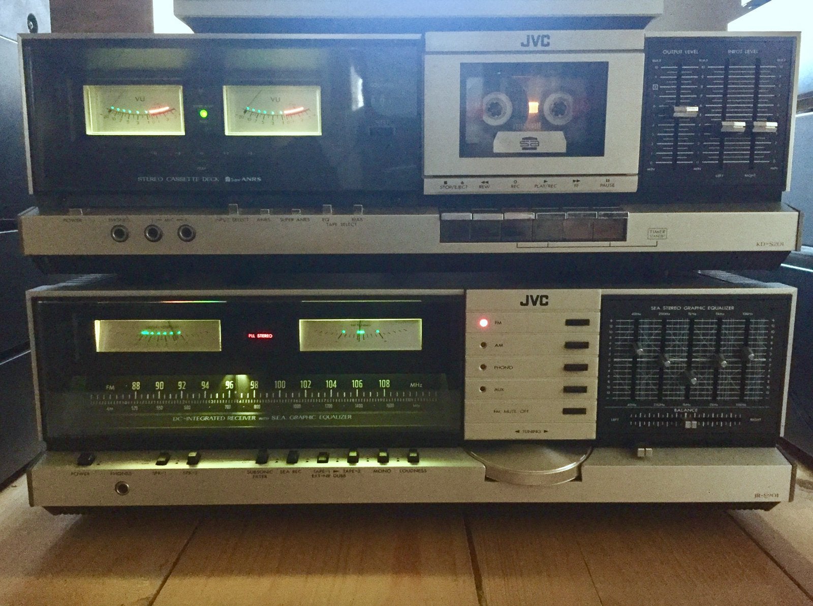 Vintage JVC stereoset receiver JR-S201 cassettedeck KD-S201, Ophalen, Tuner of Radio, Gebruikt, JVC