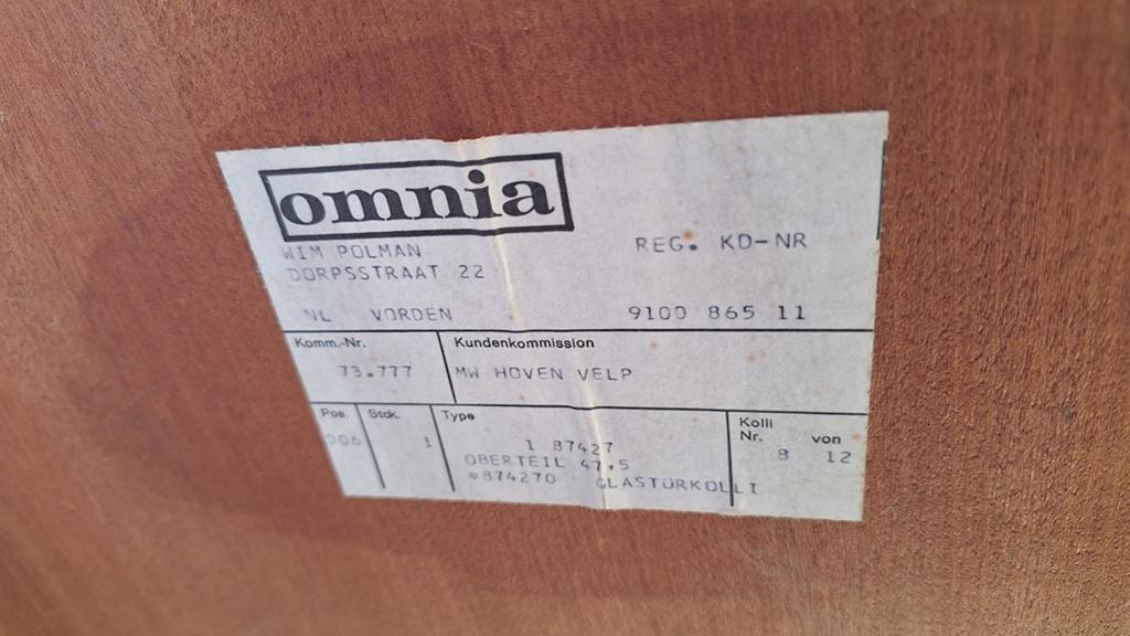 Retro Vintage Omnia Wandmeubel Teakhout met Glazen Schappen, Ophalen, Gebruikt, Vintage, Bruin