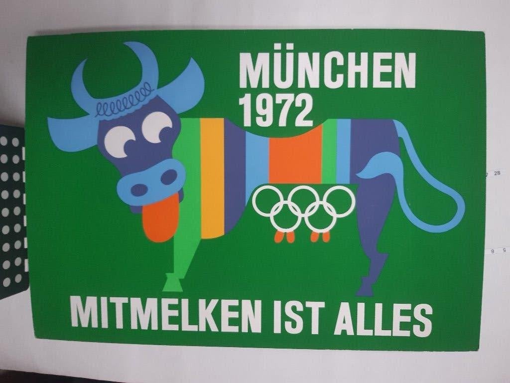 Zeefdruk München Olympische Spelen Melk Koe, Verzenden, A1 t/m A3, Reclame, Rechthoekig Staand