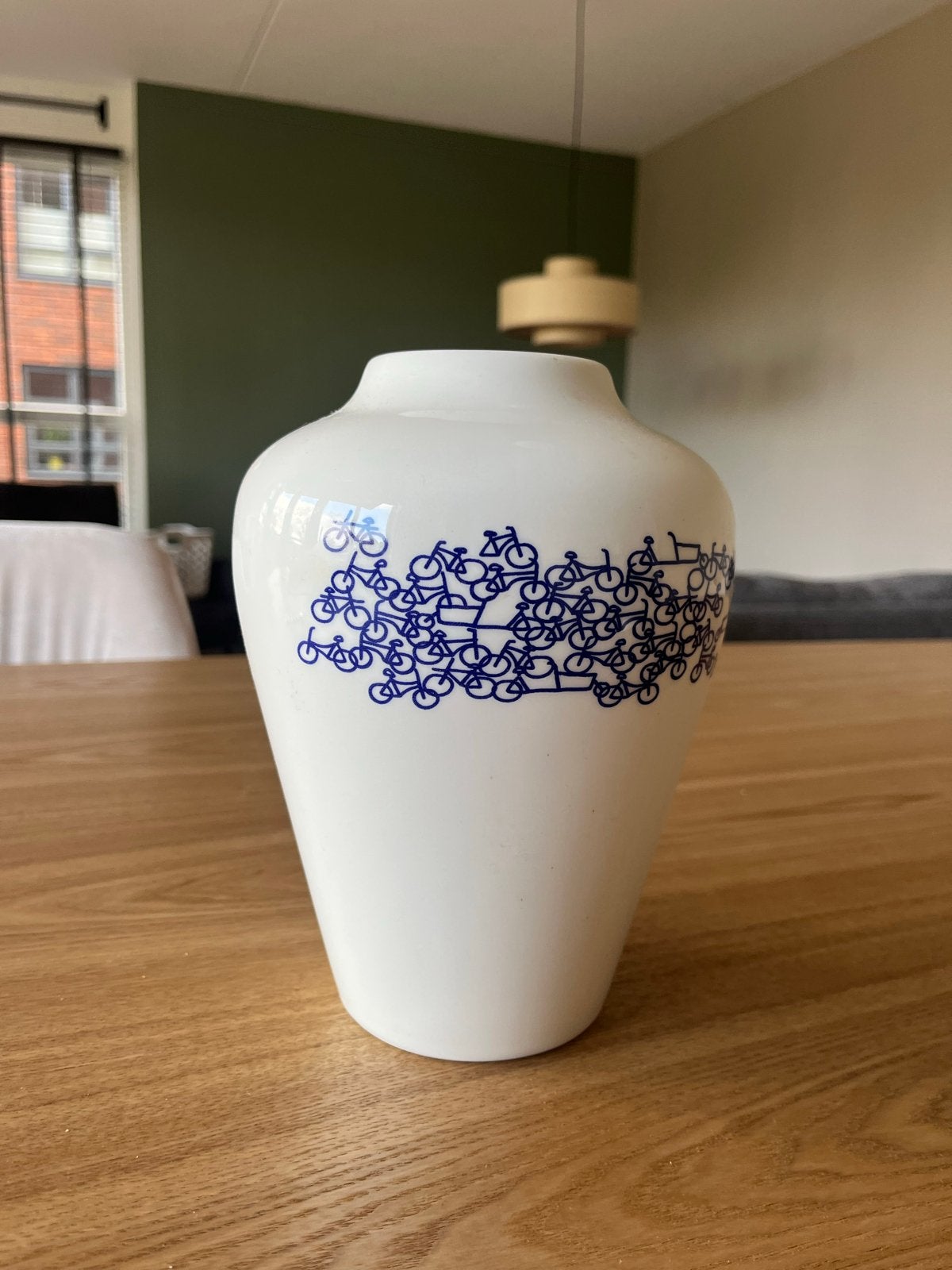 Heinen Delfts Blauw vaas - fietsen, Ophalen, Overige materialen, Zo goed als nieuw, 20 cm
