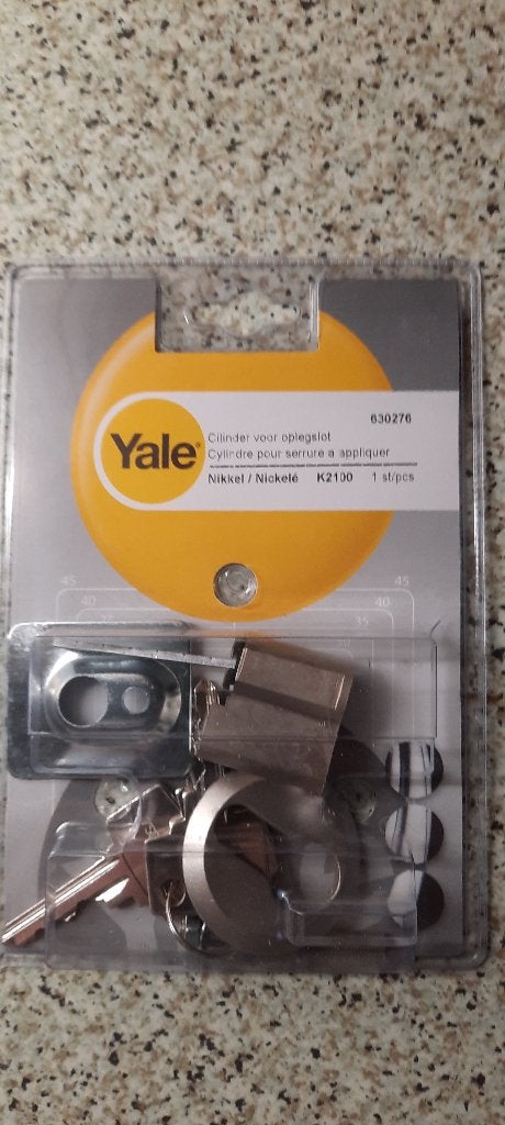 Yale cilinder voor oplegslot k2100 mat vernikkeld, Ophalen of Verzenden, Nieuw, Slot