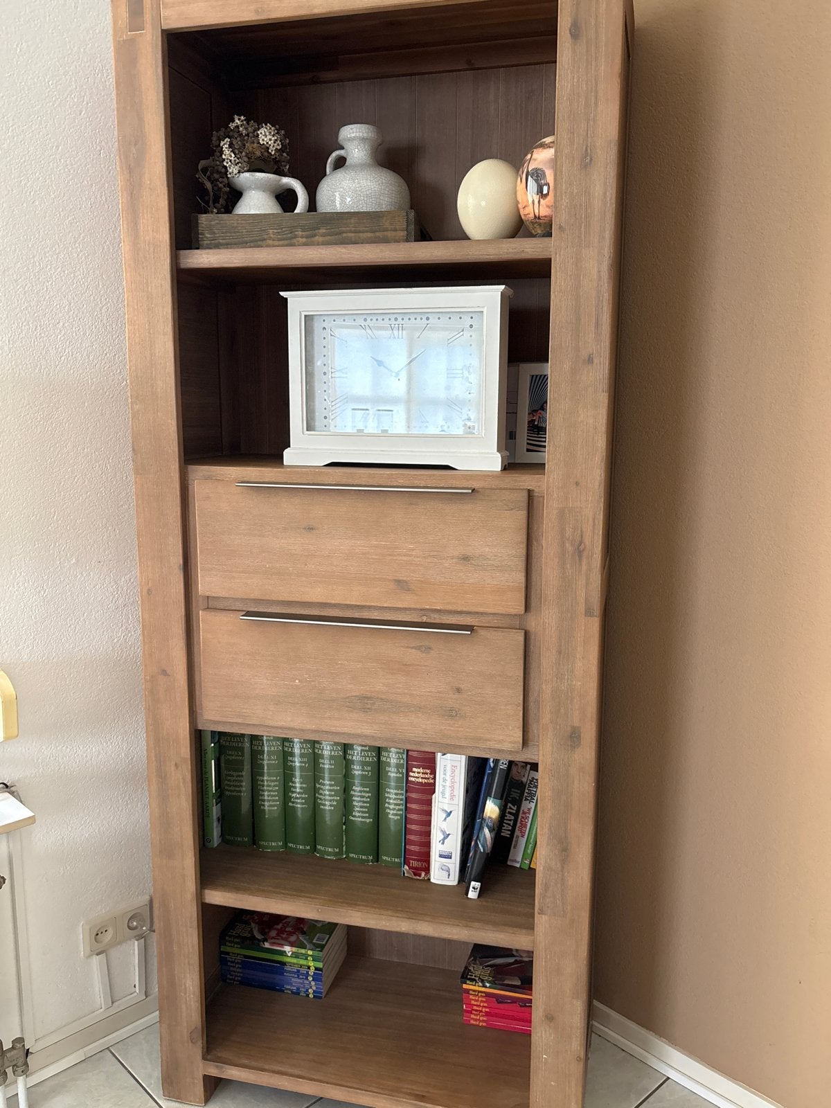 Acacia houten boekenkast 200H 80 br 40diep, Huis en Inrichting, Kasten | Boekenkasten, Ophalen, Gebruikt, 200 cm of meer, 50 tot 100 cm