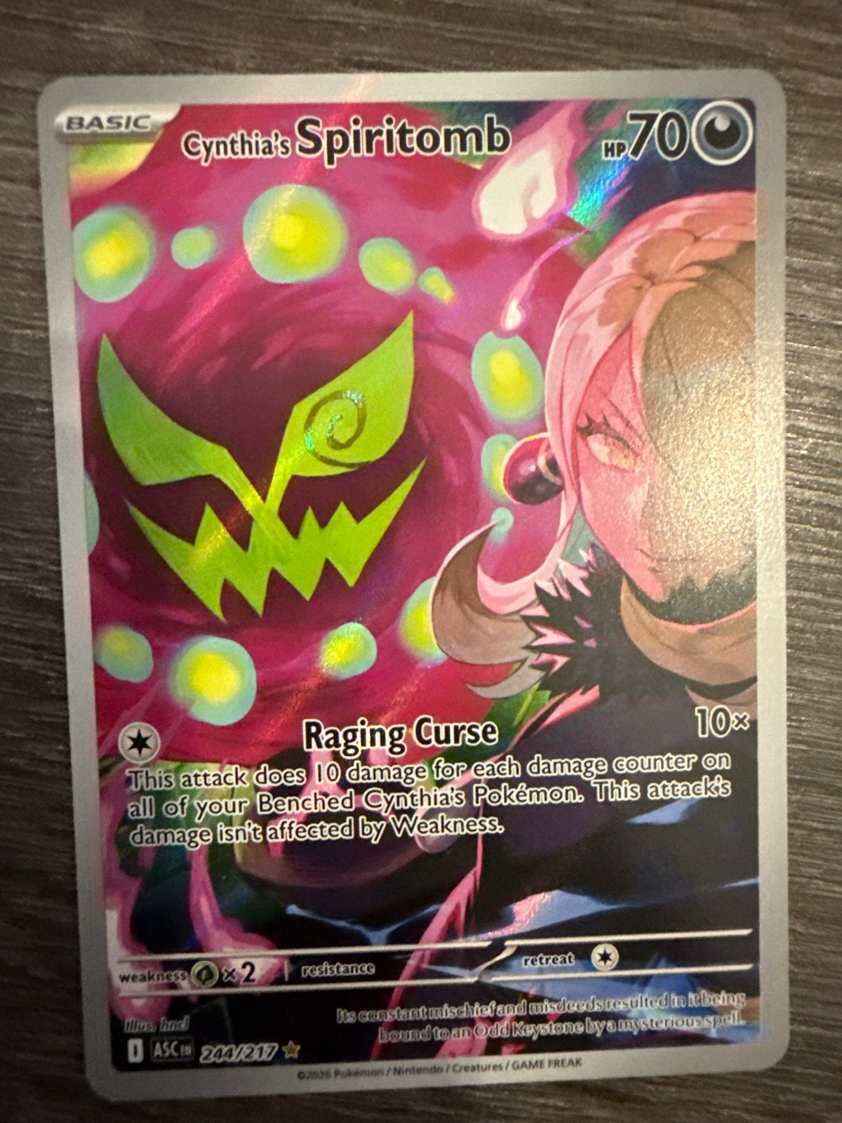 Cynthia's Spiritomb Pokémon Kaart (244/217) - Foil, Ophalen of Verzenden, Zo goed als nieuw, Losse kaart, Foil