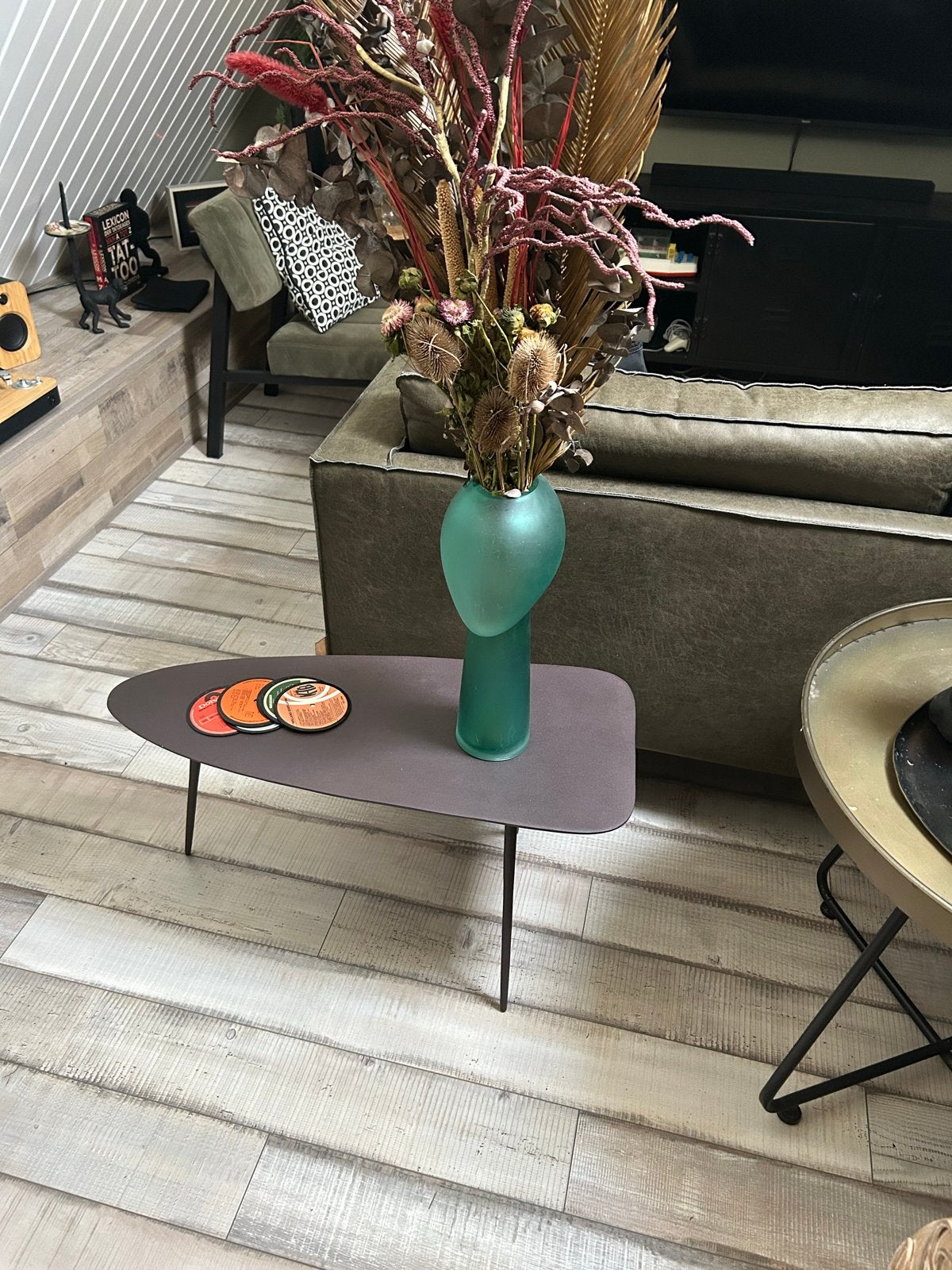Prachtige vaas met droogbloemen, Huis en Inrichting, Ophalen, Inclusief droogbloemen, Groen, Glas