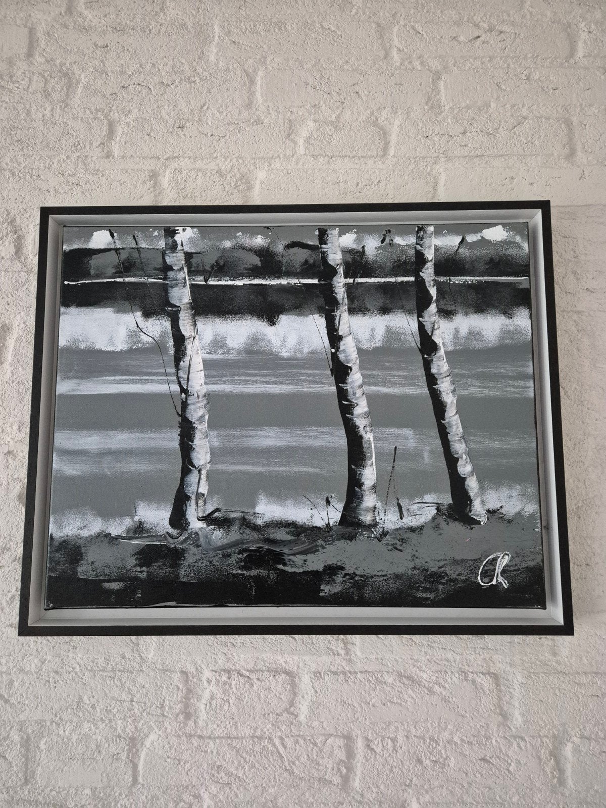 Schilderij met berken 40 x 50 cm, Antiek en Kunst, Ophalen, Schilderij