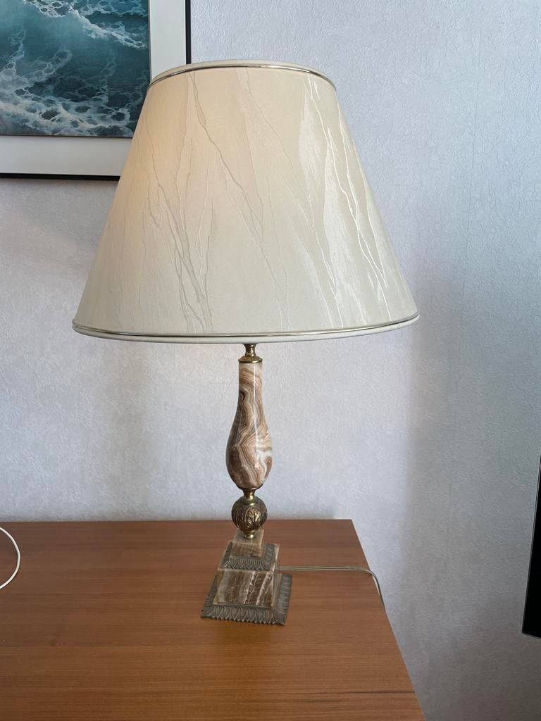Vintage Tafellamp met Marmeren Voet en Stoffen Kap, Ophalen, Niet geweten, Niet geweten, Niet geweten