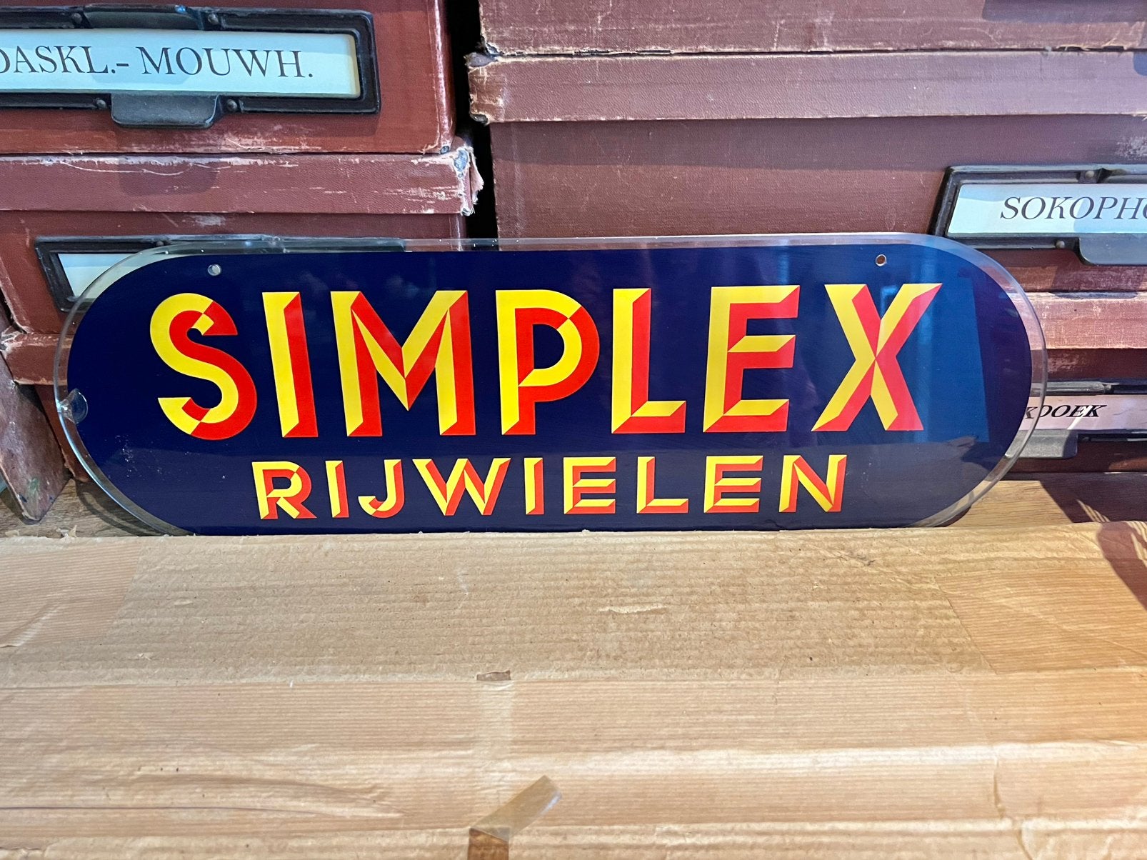 SIMPLEX RIJWIELEN RECLAME BORD GLAS, Ophalen, Zo goed als nieuw, Reclamebord