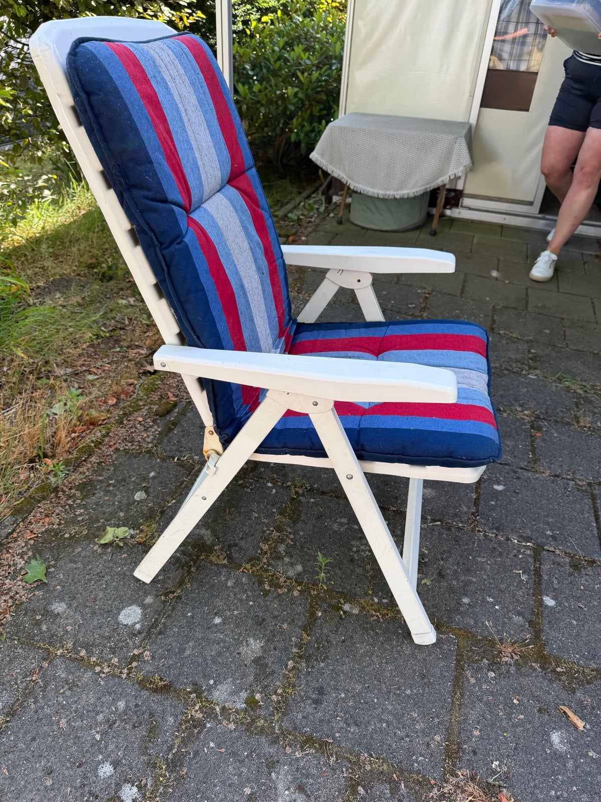 Verstelbare Tuinstoel met Kussen - Wit Hout, Ophalen, Gebruikt, Kunststof, Verstelbaar