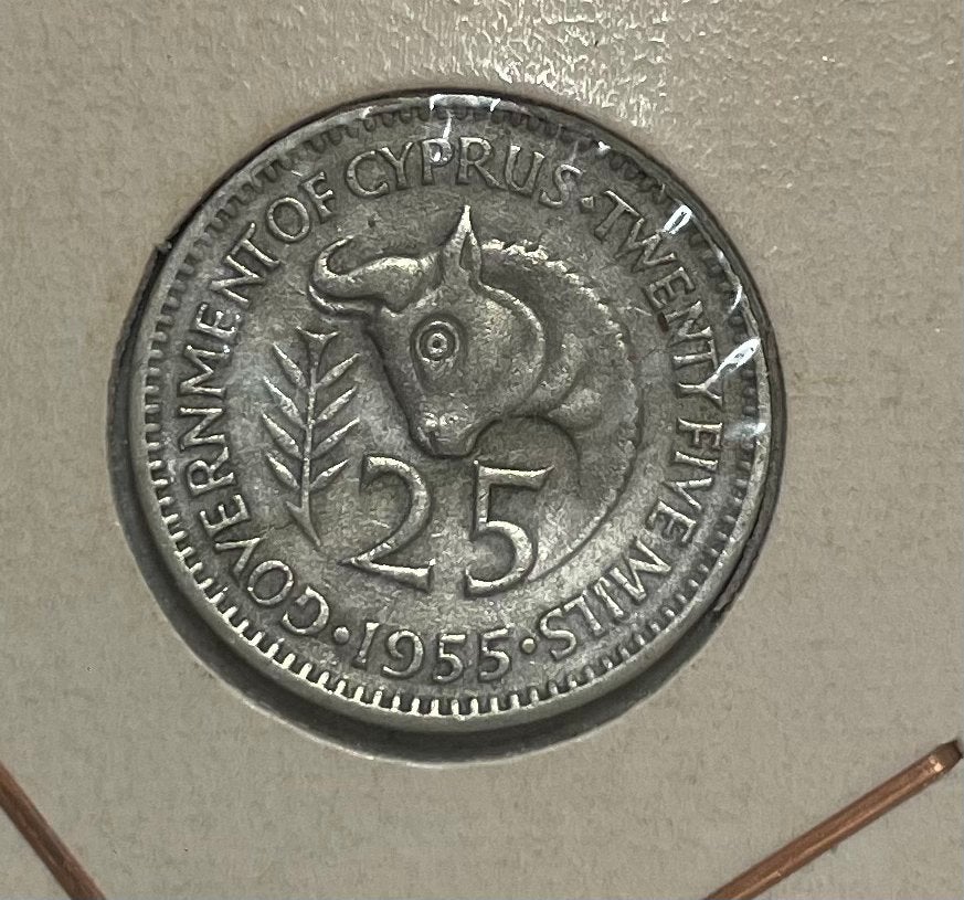 25 mils Cyprus 1955, Ophalen of Verzenden, Overige landen