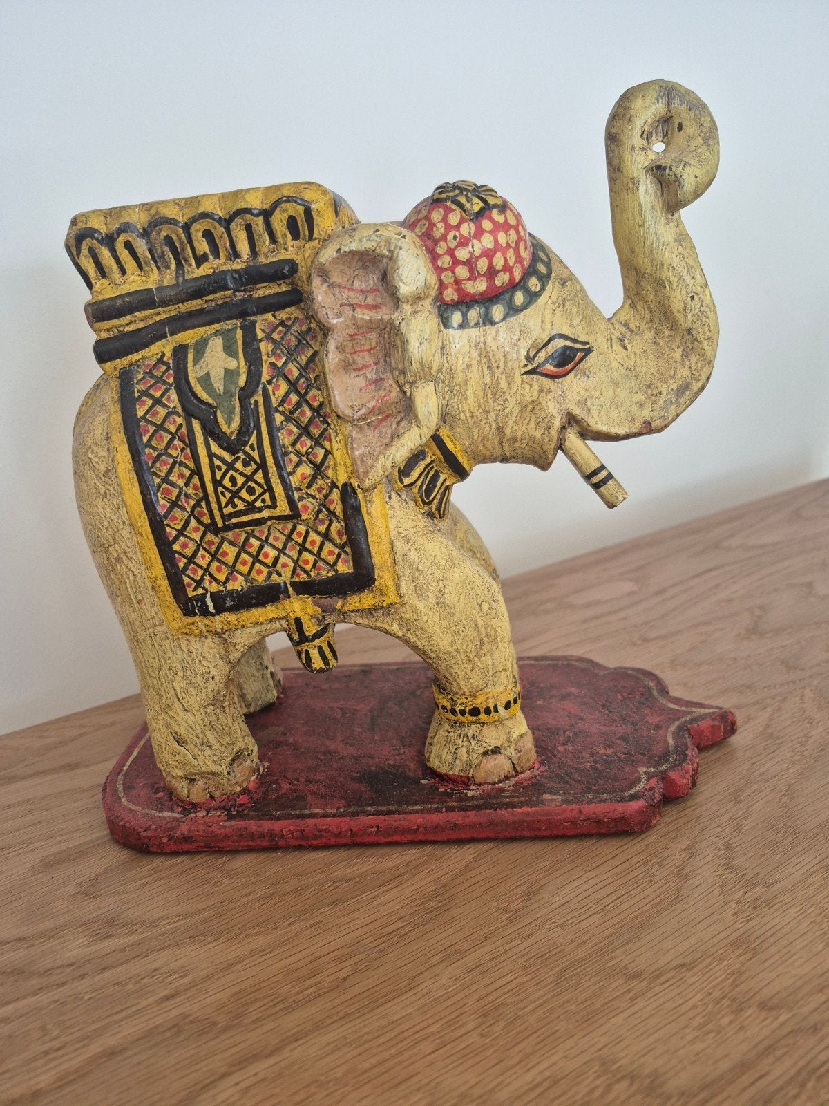 Decoratieve olifant van hout, handgeschilderd, Zoogdier, 20 - 50 cm, Beeld, Hout