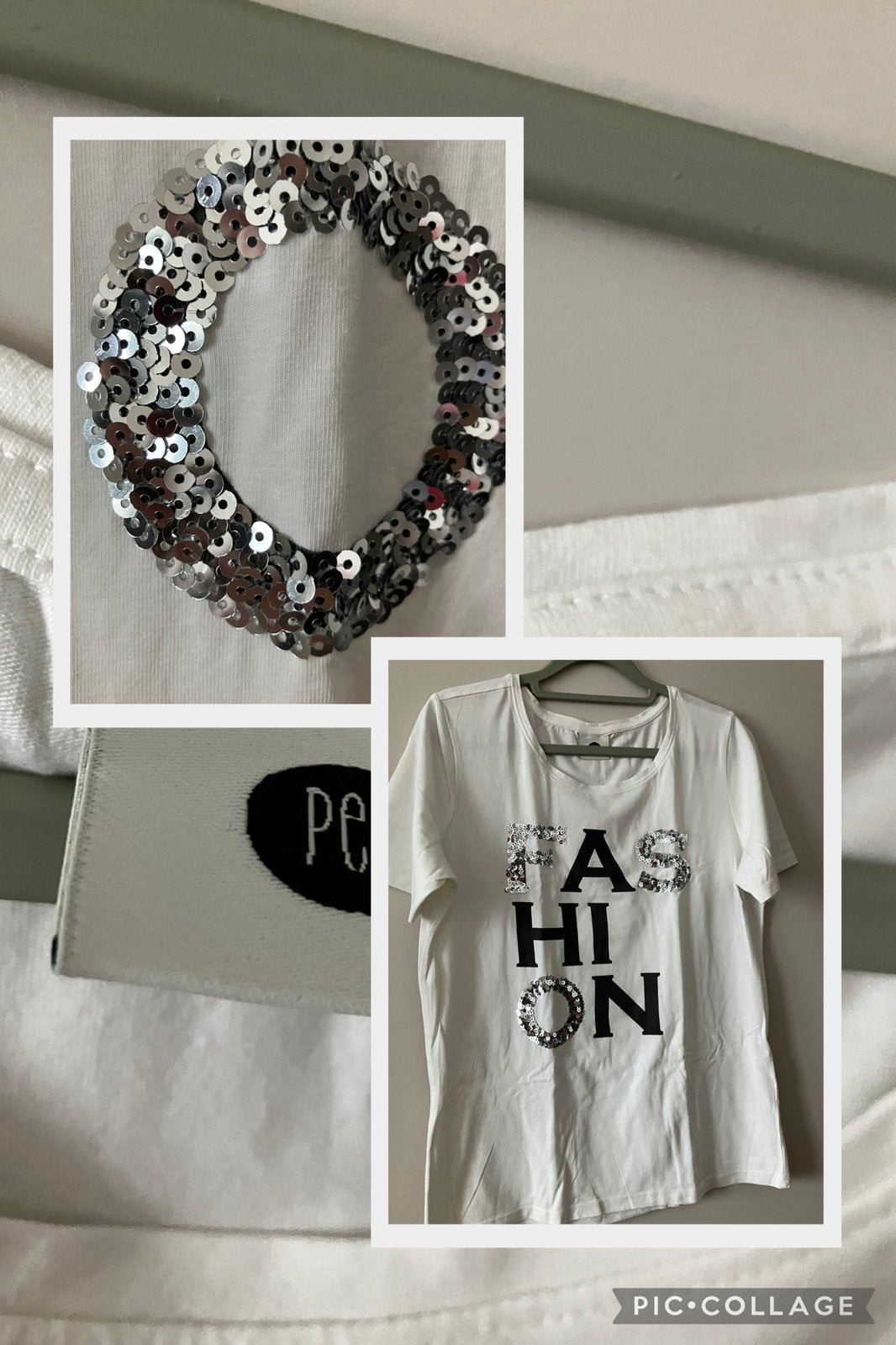 Z.g.a.n/creme t shirt grijze tekst pailletten /Pep-M, Maat 38/40 (M), Overige kleuren, Ophalen of Verzenden, Zo goed als nieuw