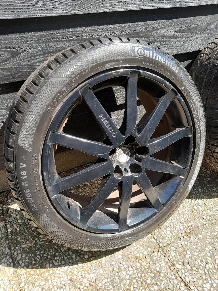 HEICO 18 Inch LM VELGENSET - 5x108 + Banden 225-40 ZR18, Ophalen, 18 inch, Gebruikt, Banden en Velgen