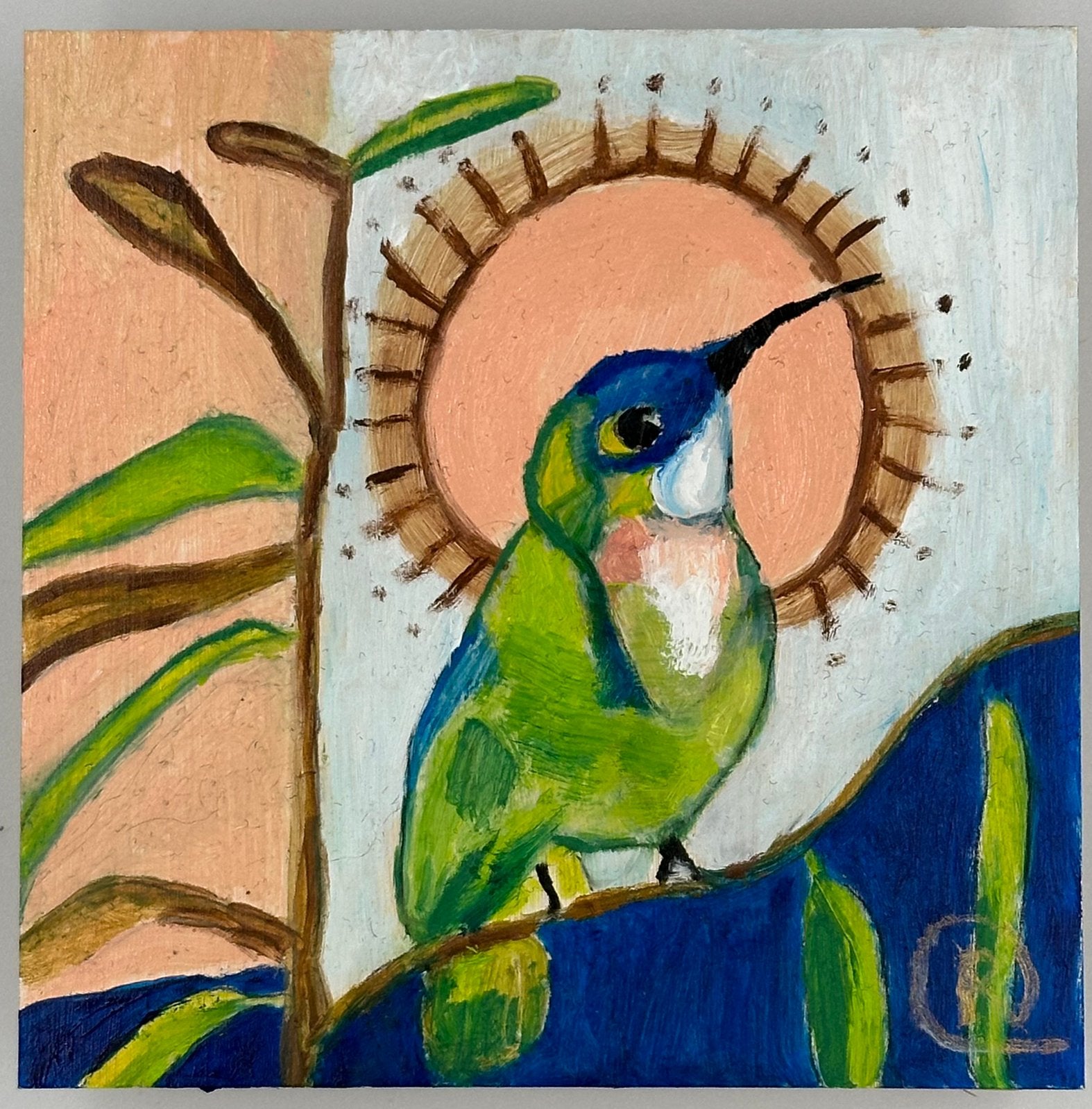 Vogel Sunshine miniatuur, Ophalen of Verzenden, Dieren, Olieverf, Ophangklaar