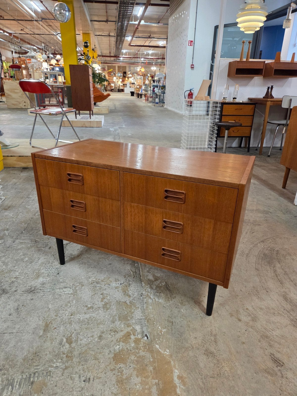 Vintage Mid-Century Deense ladenkast teak, Ophalen, Gebruikt, 5 laden of meer, 50 tot 100 cm