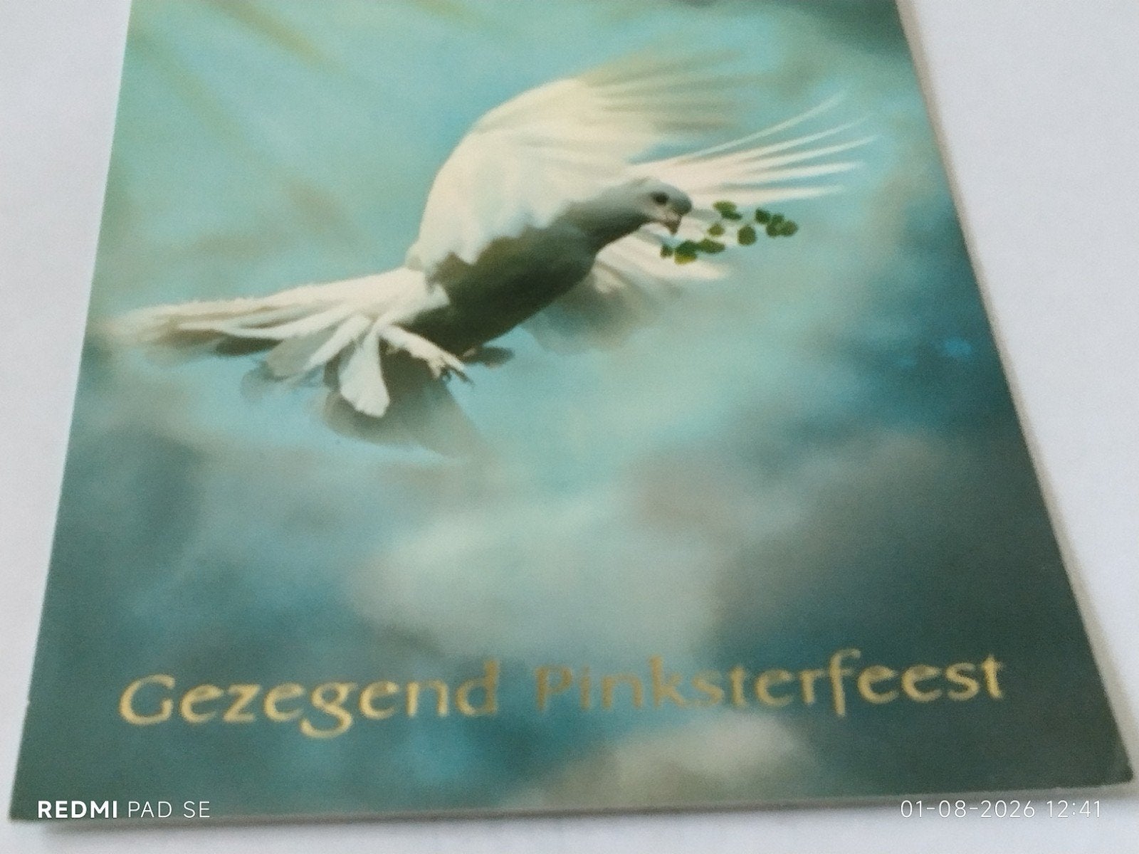 Gezegend Pinksterfeest Ansichtkaart met Duif en Klaver, Ophalen of Verzenden