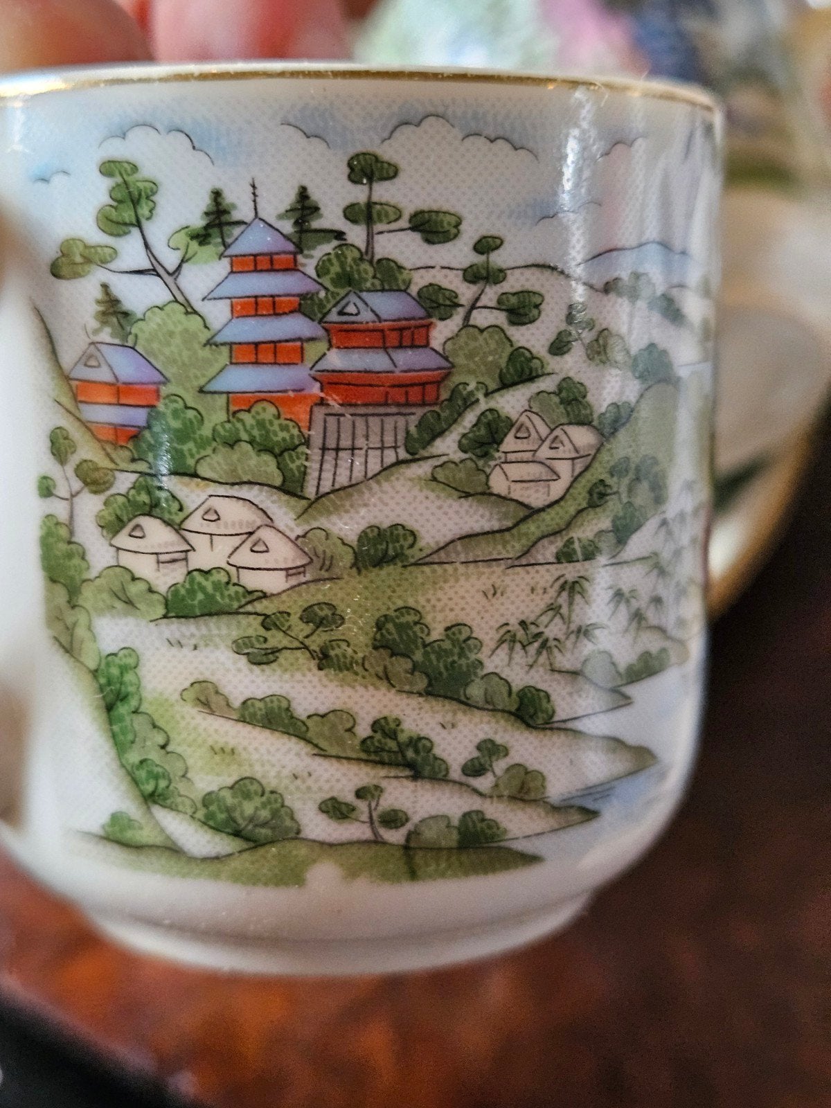 Japanse handgeschilderde theekopjes met schoteltjes, Antiek en Kunst, Ophalen of Verzenden