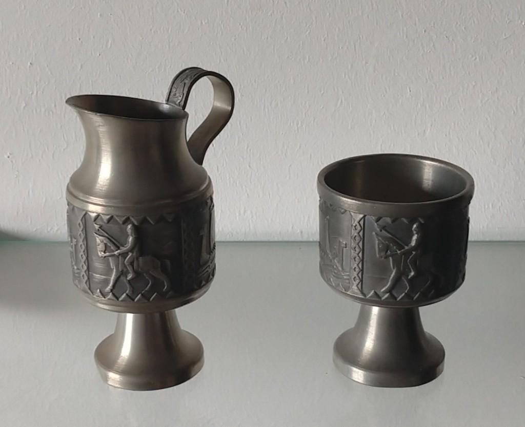 Snorre Norsk bliktin suikerpot & creamer met deksel vlgnr 11, Antiek en Kunst, Antiek | Tin, Ophalen of Verzenden