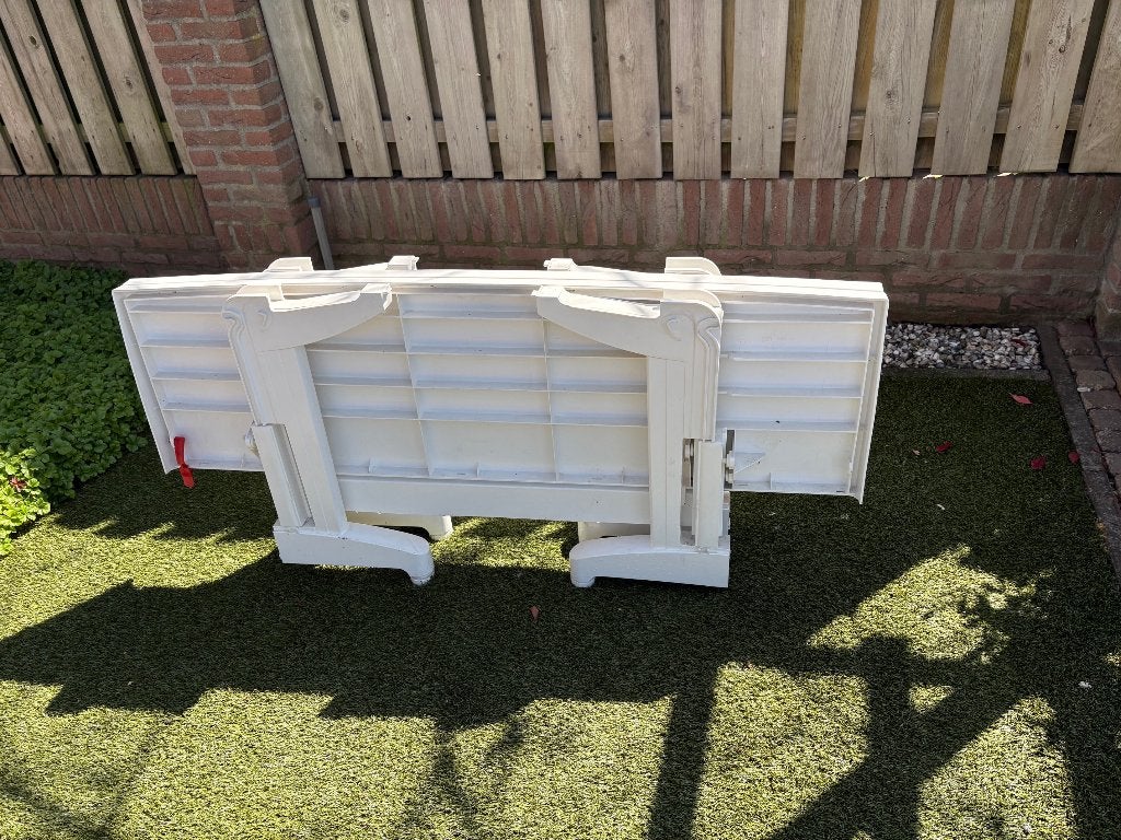 Tafel wit kunststof inklapbaar Hartmann, Tuin en Terras, Ophalen, Zo goed als nieuw, Rechthoekig, Kunststof