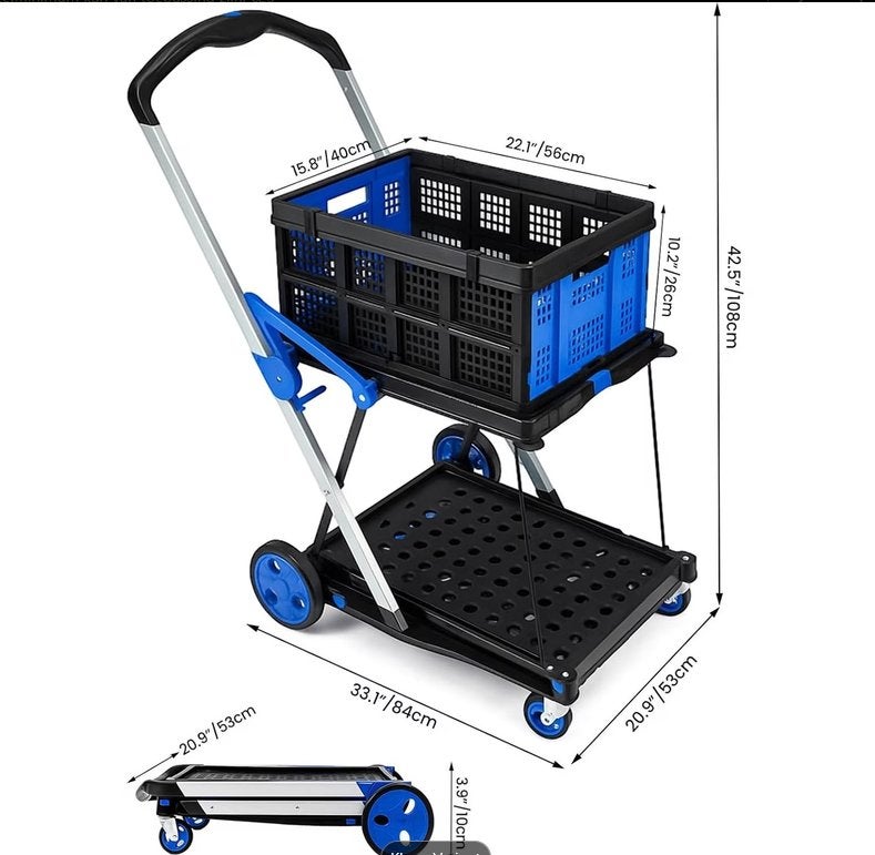 Opvouwbare Transport Trolley Sterke  Handige Transporthulp, 60 tot 70 cm, Wieltjes, Hard kunststof, 45 tot 55 cm