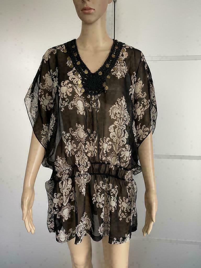 B228 CARLING blouse tuniek top zwart/bruin/beige Maat 40=M, Kleding | Dames, Maat 38/40 (M), Zwart, Ophalen of Verzenden, Zo goed als nieuw