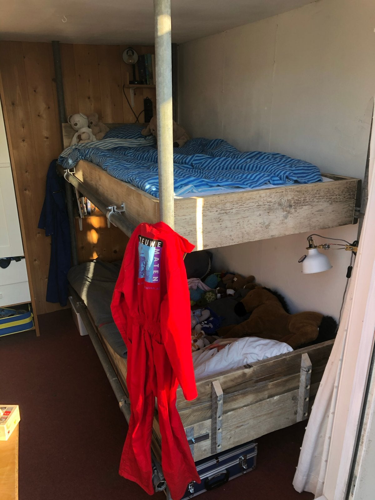 Vet stoer Steigerhouten stapelbed, Ophalen, Gebruikt, 90 cm, 160 tot 180 cm