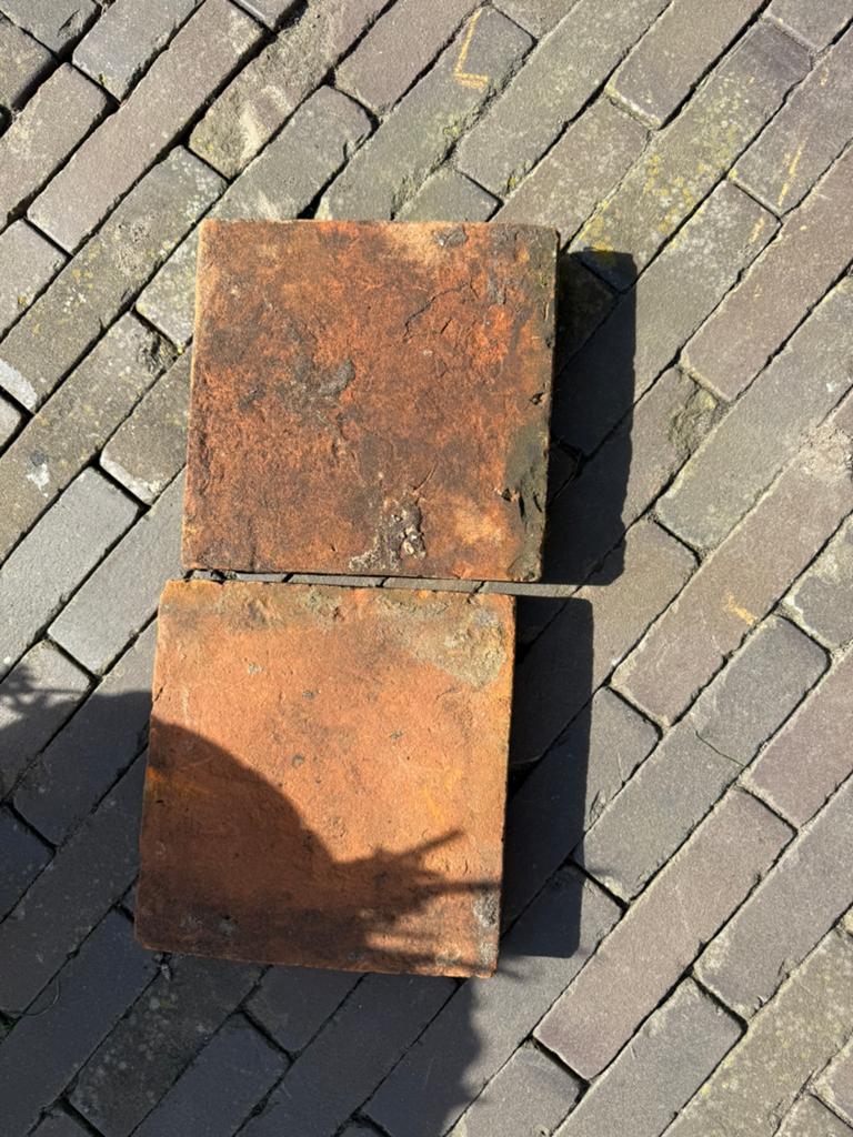 Oude terracotta plavuizen, estrikken 22x22, Ophalen, Overige materialen, Gebruikt, 20 tot 40 cm