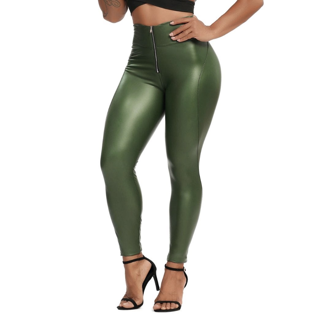 Groene kunstleren dames legging leren strakke broek sexy, Maat 38/40 (M), Verzenden, Nieuw, Lang