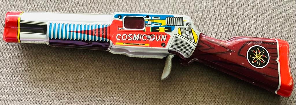 Vintage blikken Cosmic Gun,ruimte geweer,ca 35 cm ,mooi, Antiek en Kunst, Antiek | Speelgoed, Ophalen