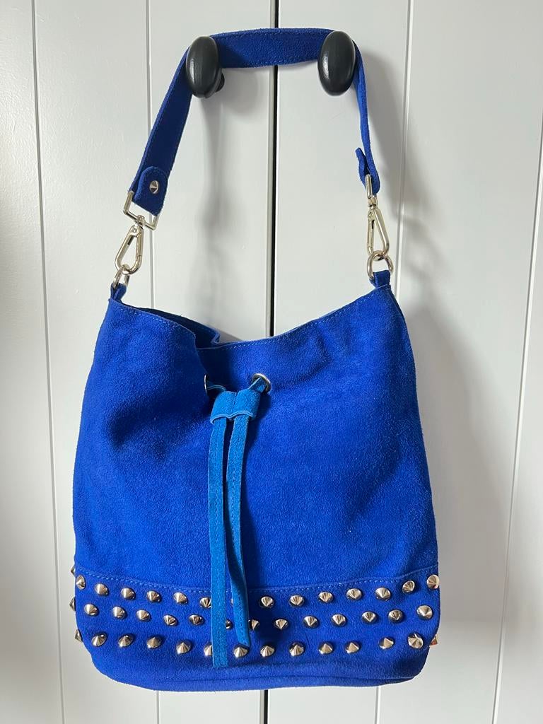 Suède Schoudertas met Studs - Kobaltblauw, Ophalen of Verzenden, Zo goed als nieuw, Blauw, Schoudertasje