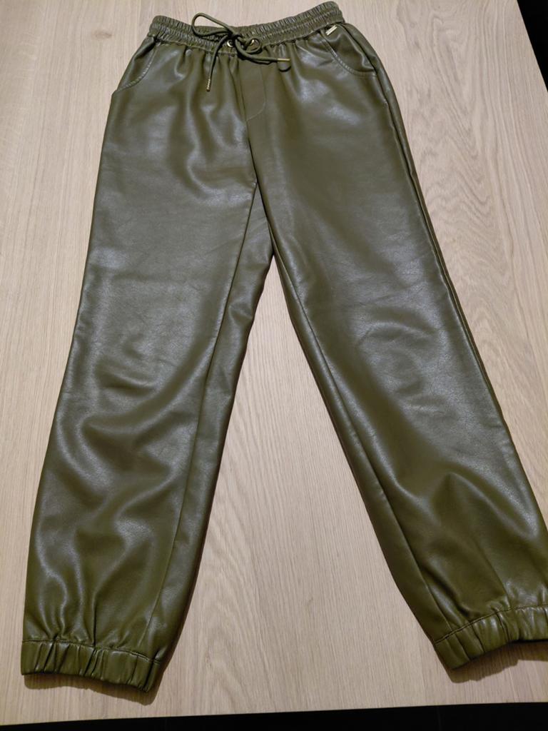 POM, Amsterdam,  broek, groen, 36, imitatieleer, zgan, Ophalen of Verzenden, Zo goed als nieuw, Maat 36 (S), Lang