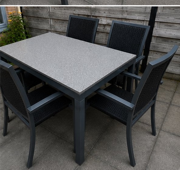 Tuinset Bois Le Duc met granieten blad (160x90 cm), Ophalen, Zo goed als nieuw, Rechthoekig, Metaal