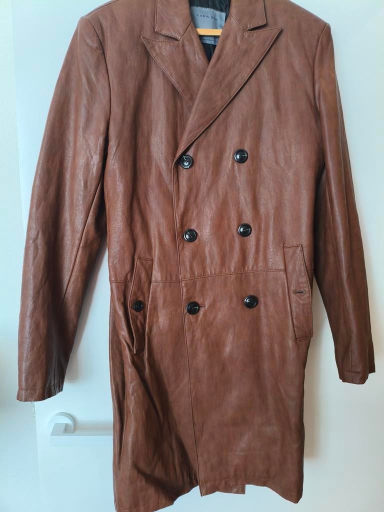 Zara Heren Vintage Faux Leren Jas - 3/4 Lengte, Kleding | Heren, Jassen | Zomer, Gedragen, Overige maten, Bruin, Ophalen of Verzenden