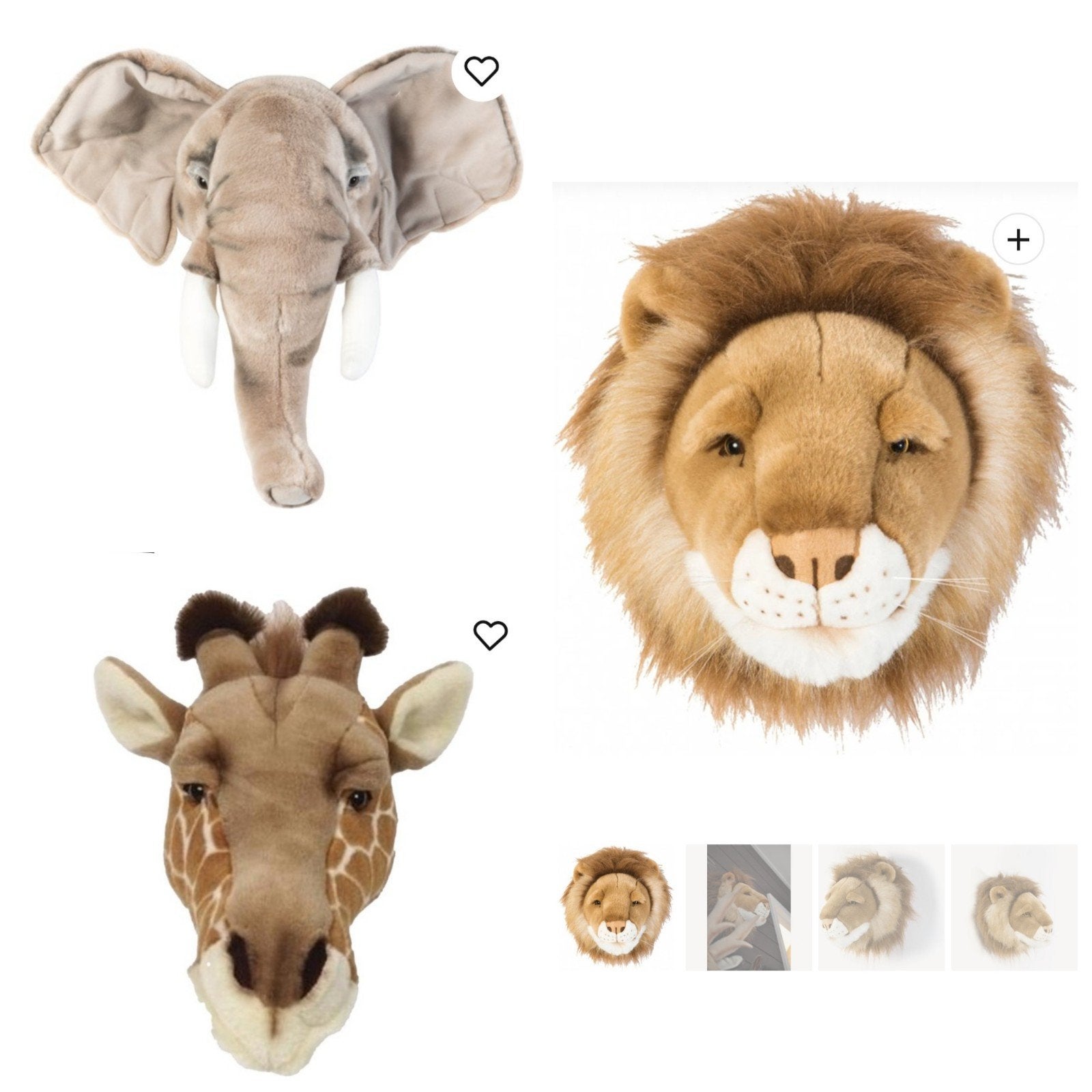 Wild & Soft pluche dierenkoppen - Jungle kamer deco, Ophalen of Verzenden, Zo goed als nieuw, Wanddecoratie