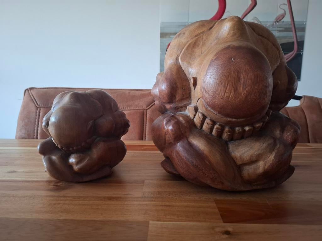 Set van 2 handgesneden Yogiman / Meditatieman beelden, Antiek en Kunst, Ophalen